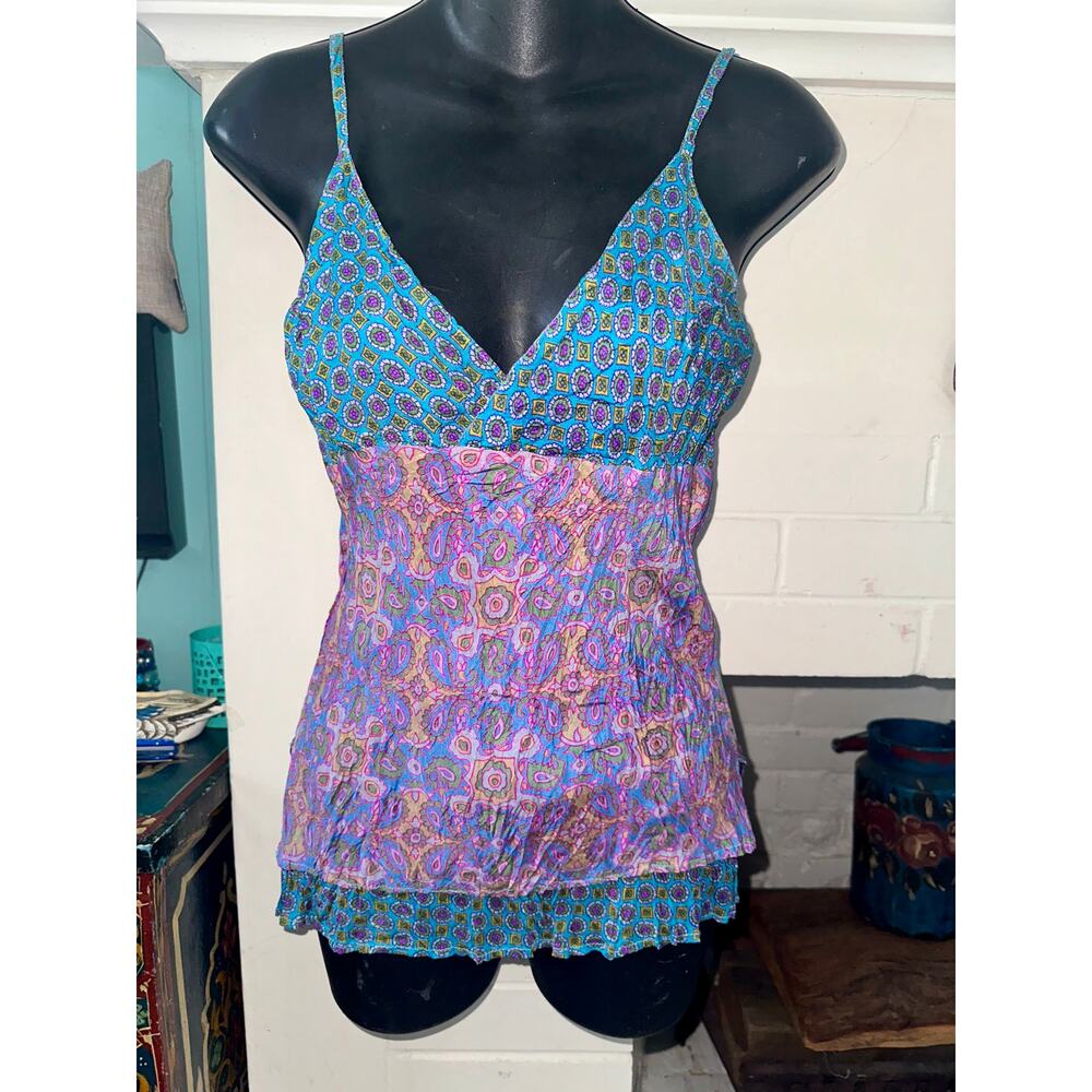 VINTAGE UNWORN SILK PRINT REVERSIBLE CAMISOLE TOP